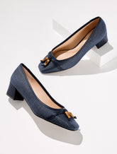 INDIGO BLUE SIENNA BAMBOO RAFFIA BLOCK HEEL PUMPS - SHIMMER | Talbots discount