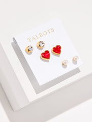 RED POP/GOLD ROMANTIC HEARTS STUD EARRING SET | Talbots near me