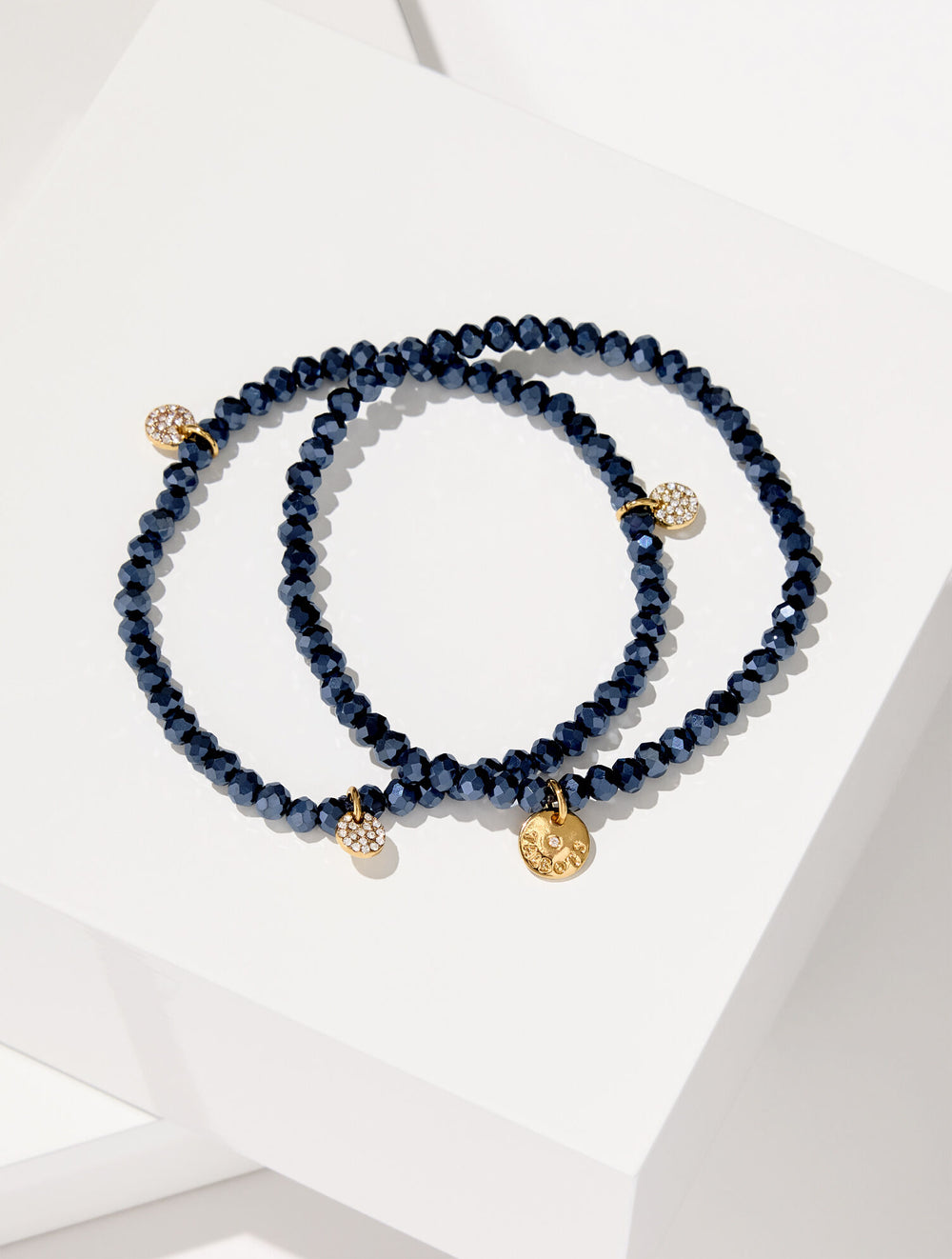 INDIGO BLUE/GOLD ADARA BEADED STRETCH BRACELET SET | Talbots on sale