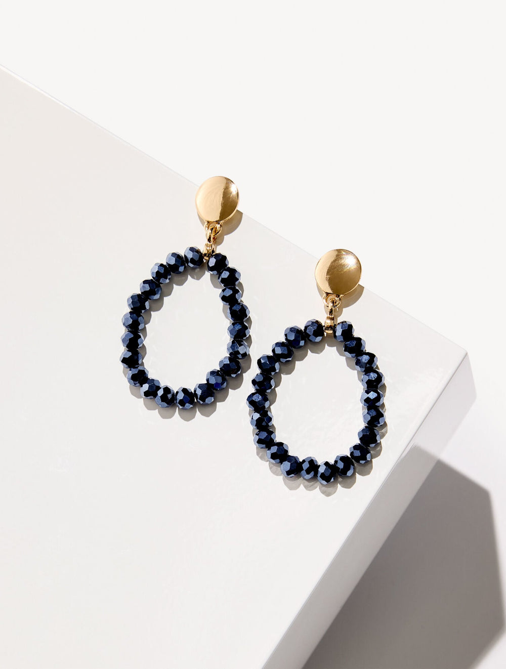 INDIGO BLUE/GOLD ADARA BEADED HOOP EARRINGS | Talbots for sale