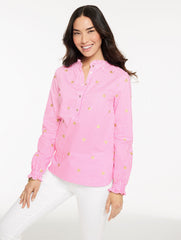PINK/WHITE/GOLD HEART STRIPE POPLIN TOP | Talbots near me