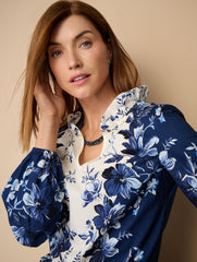 INDIA INK MULTI EXQUISITE BLOOMS POPLIN TOP | Talbots discount