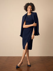 INDIGO BLUE POLISHED CREPE SHEATH DRESS | Talbots on sale