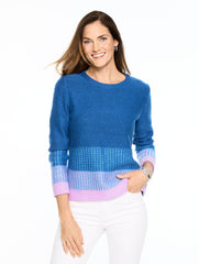 BLUEBERRY HTHR/LILAC PLAITED STRIPE CREWNECK SWEATER | Talbots online