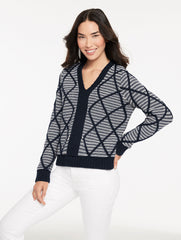 INDIGO BLUE/IVORY DIAMOND CABLE V-NECK PULLOVER - STRIPE | Talbots online