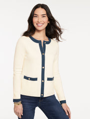 IVORY DENIM TRIM CARDIGAN | Talbots near me