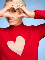 RED POP/SESAME HEATHER MOCKNECK PULLOVER - INTARSIA HEART | Talbots outlet