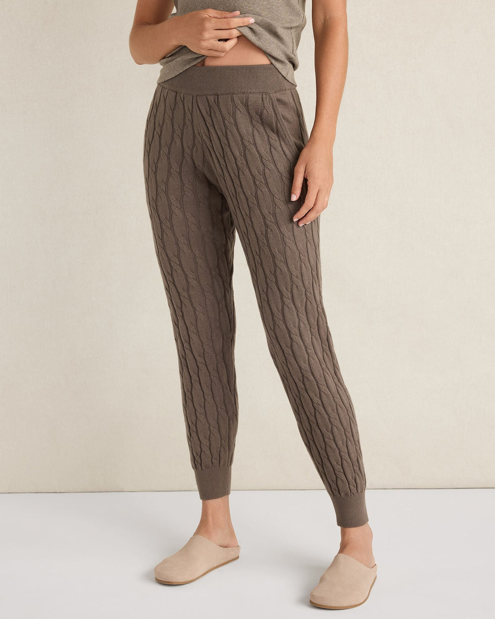 SLATE BROWN ORGANIC COTTON CASHMERE CABLE JOGGERS | Talbots sale