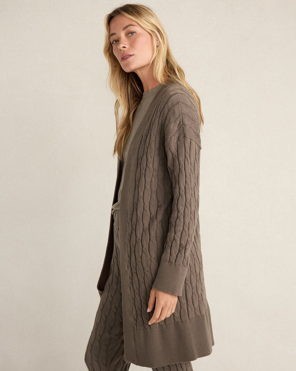 SLATE BROWN ORGANIC COTTON CASHMERE CABLE CARDIGAN | Talbots on sale