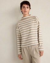 SLEIGH STRIPE/PURE TAUPE ORGANIC COTTON FUNNEL NECK STRIPED PULLOVER | Talbots on sale