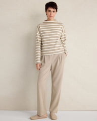 SLEIGH STRIPE/PURE TAUPE ORGANIC COTTON FUNNEL NECK STRIPED PULLOVER | Talbots sale