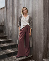 MAHOGANY HTHR FLEECE PLEATED WIDE LEG PANTS | Talbots sale