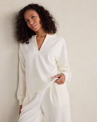IVORY|PURE TAUPE DOUBLE KNIT SPLIT NECK TOP | Talbots for sale