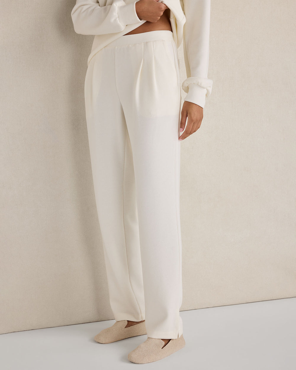 IVORY|PURE TAUPE DOUBLE KNIT PLEATED PANTS | Talbots for sale
