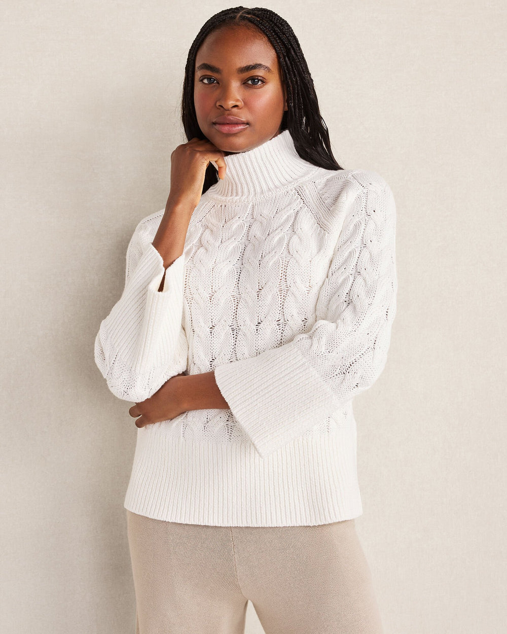 IVORY ORGANIC COTTON MOCK NECK SWEATER | Talbots online