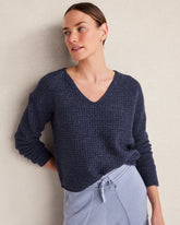 DENIM BLUES MERINO WOOL BLEND V-NECK SWEATER | Talbots US