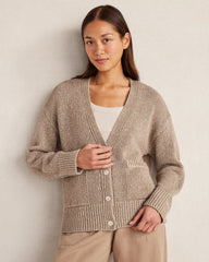 ROPE/PURE TAUPE ORGANIC COTTON LINEN PLAITED V-NECK CARDIGAN | Talbots discount