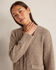 ROPE/PURE TAUPE ORGANIC COTTON LINEN PLAITED V-NECK CARDIGAN | Talbots sale