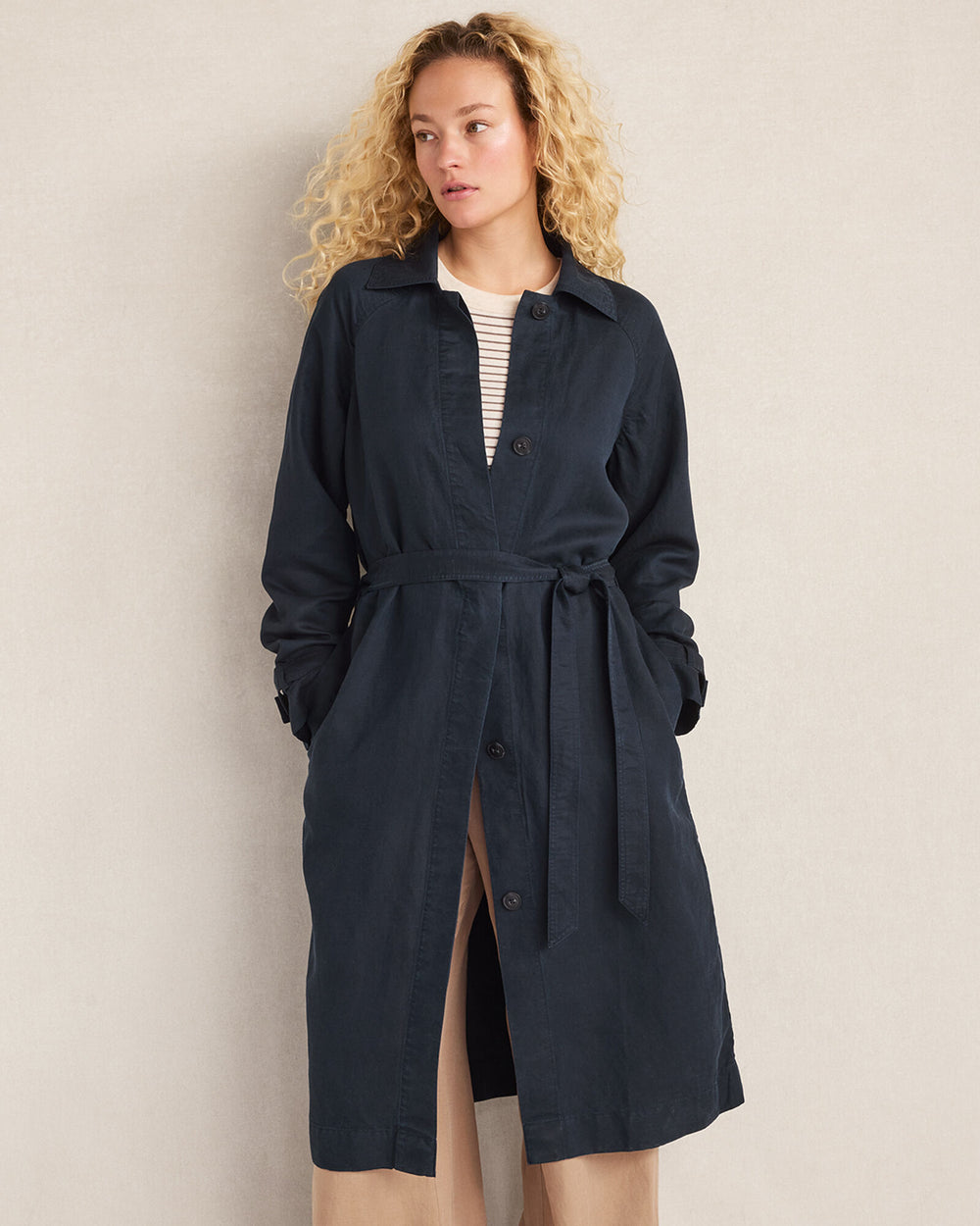 NIGHTFALL LINEN BLEND DOBBY TRENCH COAT | Talbots for sale