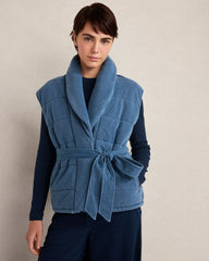 MED INDIGO WASH INDIGO COTTON TERRY QUILTED VEST | Talbots outlet