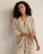 PURE TAUPE HTHR ORGANIC COTTON SHAKER STITCH HEATHERED CARDIGAN | Talbots US