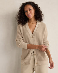 PURE TAUPE HTHR ORGANIC COTTON SHAKER STITCH HEATHERED CARDIGAN | Talbots US