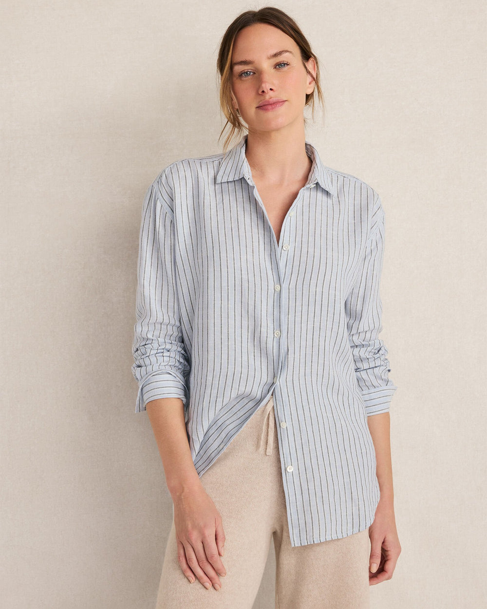 HEDGES STRIPE WAVE MULTI THE DAILY SHIRT IN LINEN STRIPE | Talbots near me