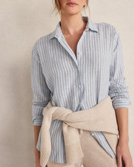 HEDGES STRIPE WAVE MULTI THE DAILY SHIRT IN LINEN STRIPE | Talbots sale