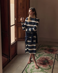 IVORY/TWILIGHT HTHR ORGANIC COTTON INTERLOCK STRIPE MIDI DRESS | Talbots sale