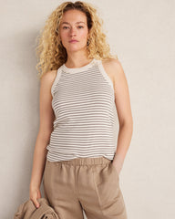SANDSTONE HTHR/SLATE BRWN ORGANIC COTTON STRIPED RACERBACK TANK | Talbots US