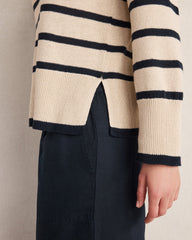 MISTY BEIGE/NIGHTFALL ORGANIC COTTON LINEN STRIPE CREWNECK | Talbots sale