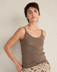 IVORY|SLATE BROWN ORGANIC COTTON POINTELLE CAMI | Talbots online