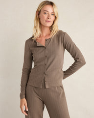 IVORY|SLATE BROWN ORGANIC COTTON POINTELLE CARDIGAN | Talbots near me