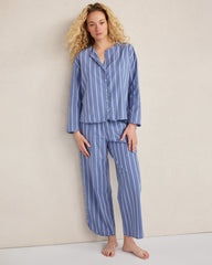 PINSTRIPE LAKE MULTI ORGANIC COTTON POPLIN PINSTRIPE PAJAMA TOP | Talbots on sale