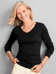INDIGO BLUE|IVORY|WHITE PIMA V-NECK TEE | Talbots on sale
