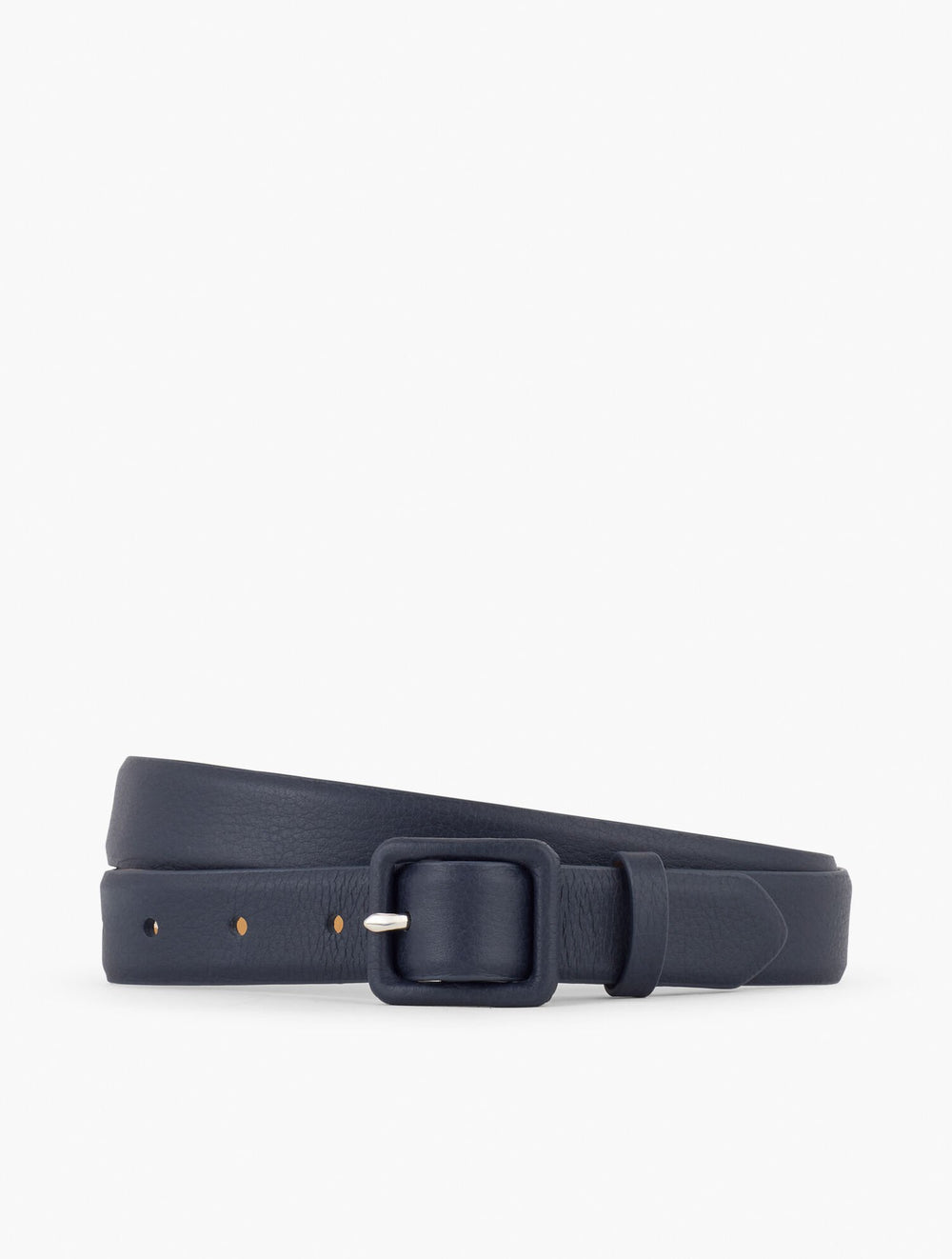 BLACK|DARK BROWN|INDIGO BLUE SOFT PEBBLE LEATHER COVERED BUCKLE BELT | Talbots for sale