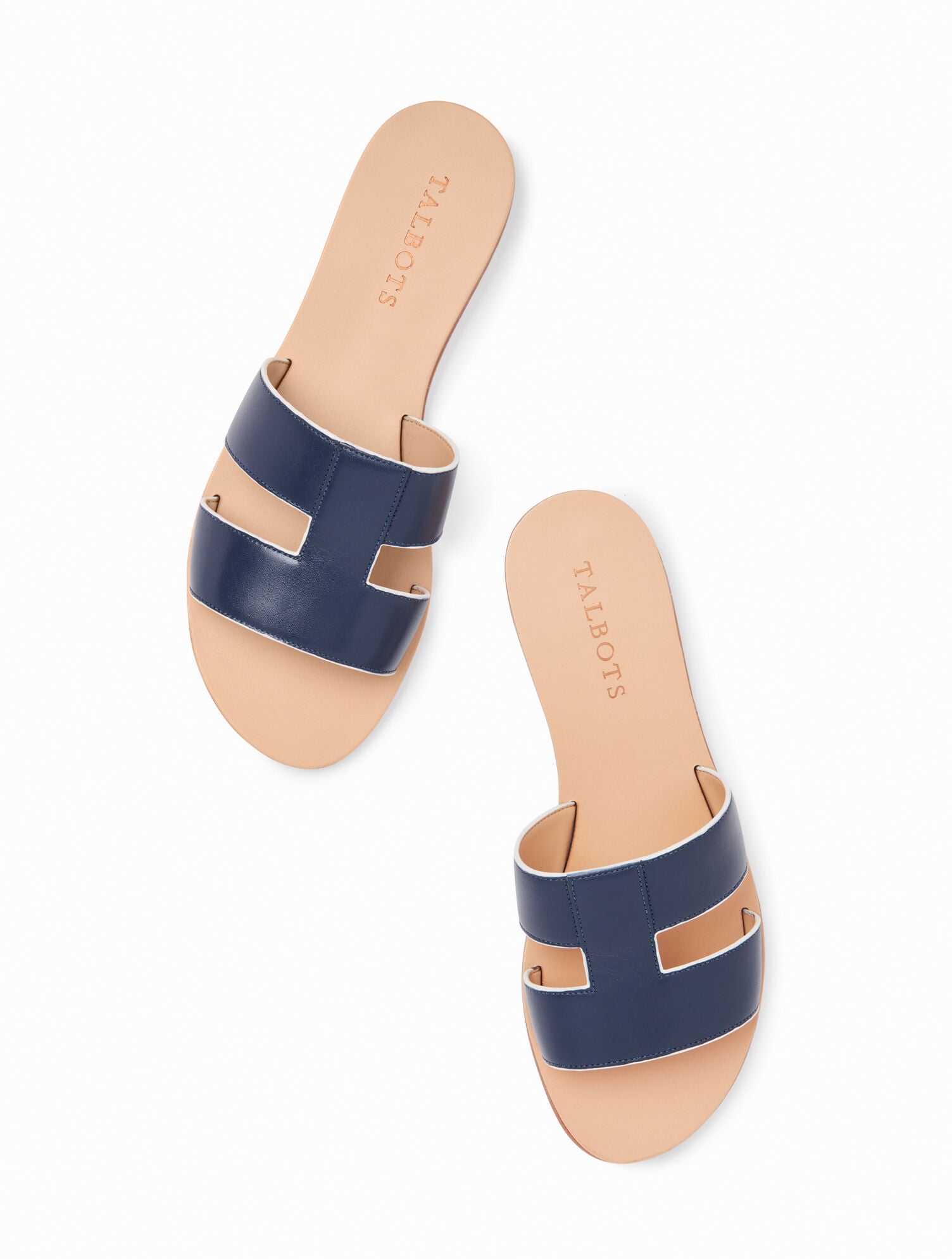 BLACK|HAVANA TAN|INDIGO BLUE|WHITE HANNAH VACHETTA LEATHER SLIDES | Talbots on sale