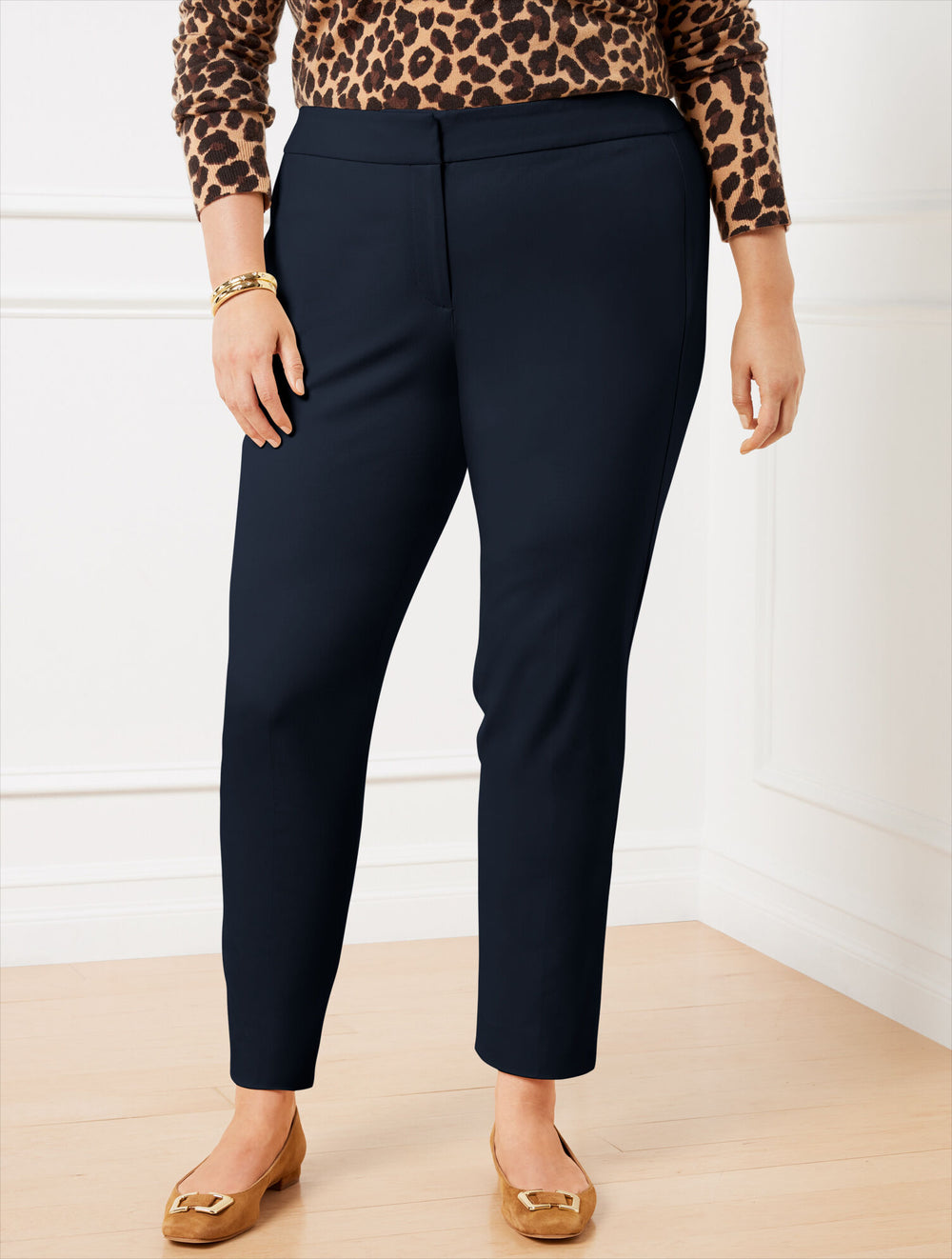 BLACK|GYPSUM|INDIGO BLUE PLUS EXCLUSIVE TALBOTS CHATHAM COTTON BI-STRETCH SLIM ANKLE PANTS - SOLID - CURVY FIT | Talbots outlet