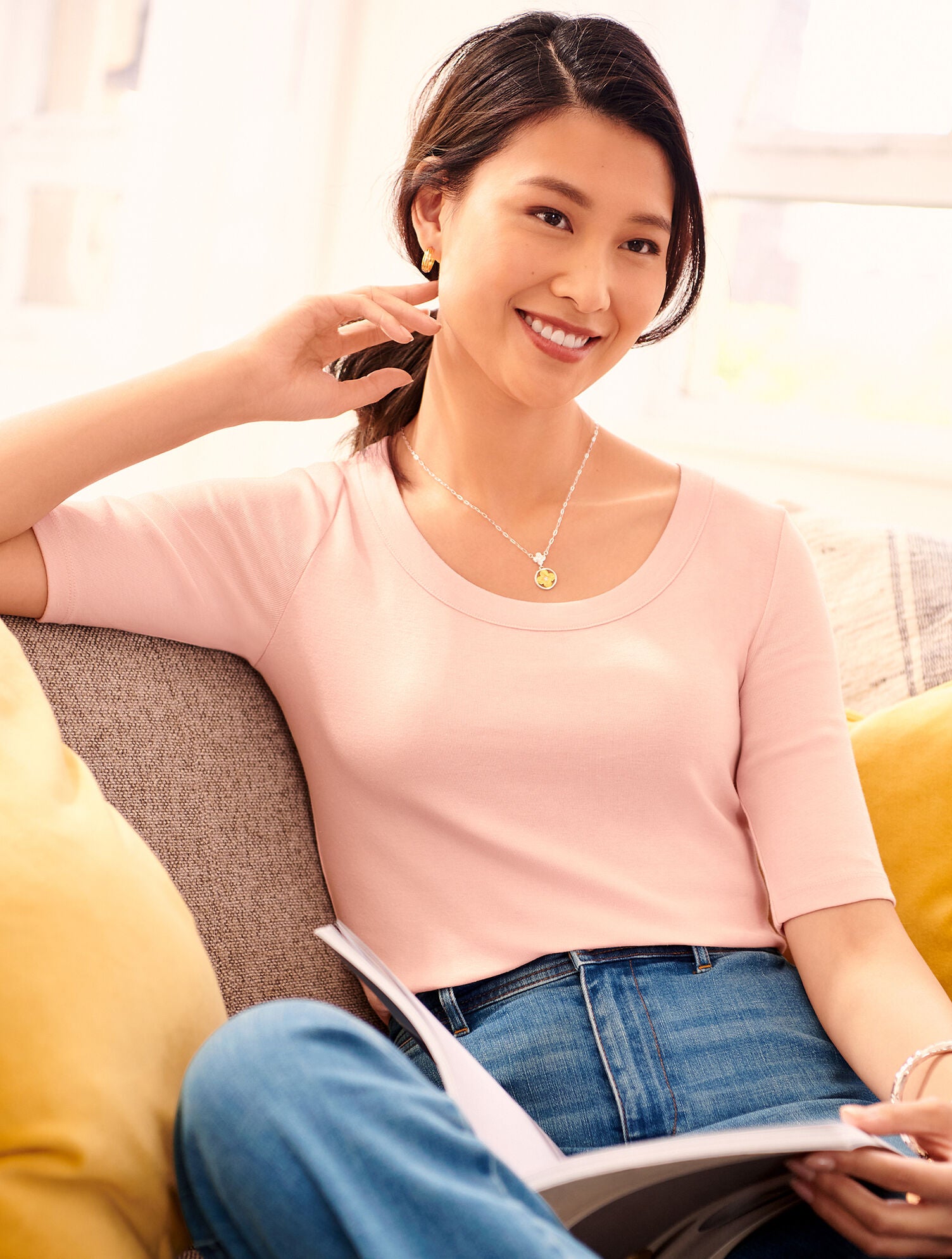 WHITE SCOOP NECK CURVED HEM TEE - PIMA SOLID | Talbots on sale
