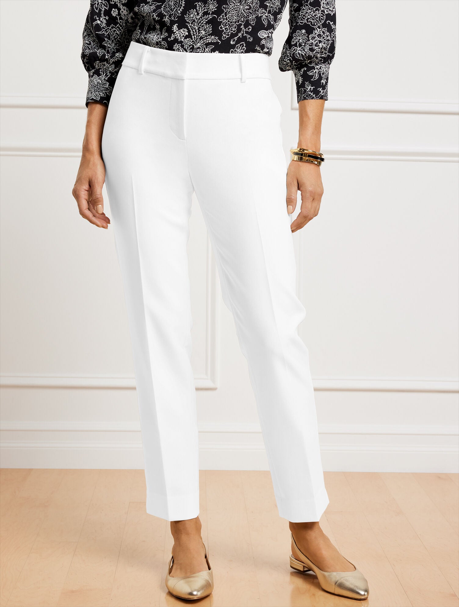 IVORY|WHITE TALBOTS HAMPSHIRE LIGHTWEIGHT DOUBLE CLOTH STRAIGHT ANKLE PANTS - LINED | Talbots discount