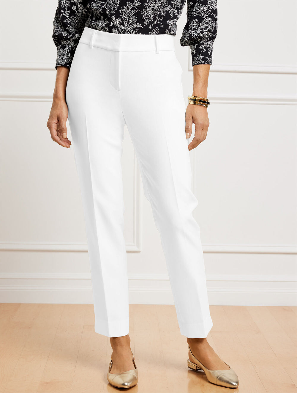 IVORY|WHITE TALBOTS HAMPSHIRE LIGHTWEIGHT DOUBLE CLOTH STRAIGHT ANKLE PANTS - LINED | Talbots discount