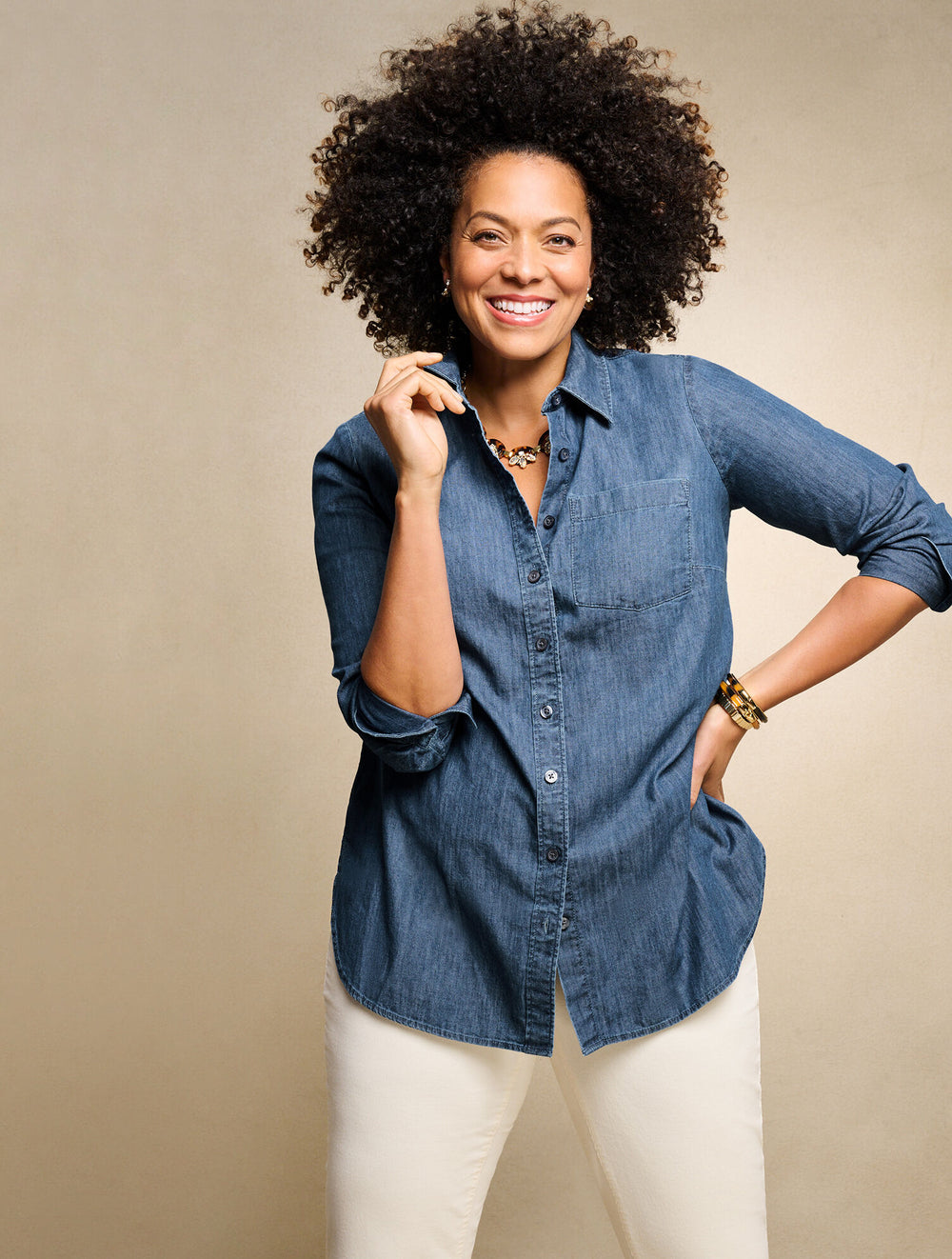 INDIGO NIGHT WASH BOYFRIEND SHIRT - DENIM | Talbots for sale