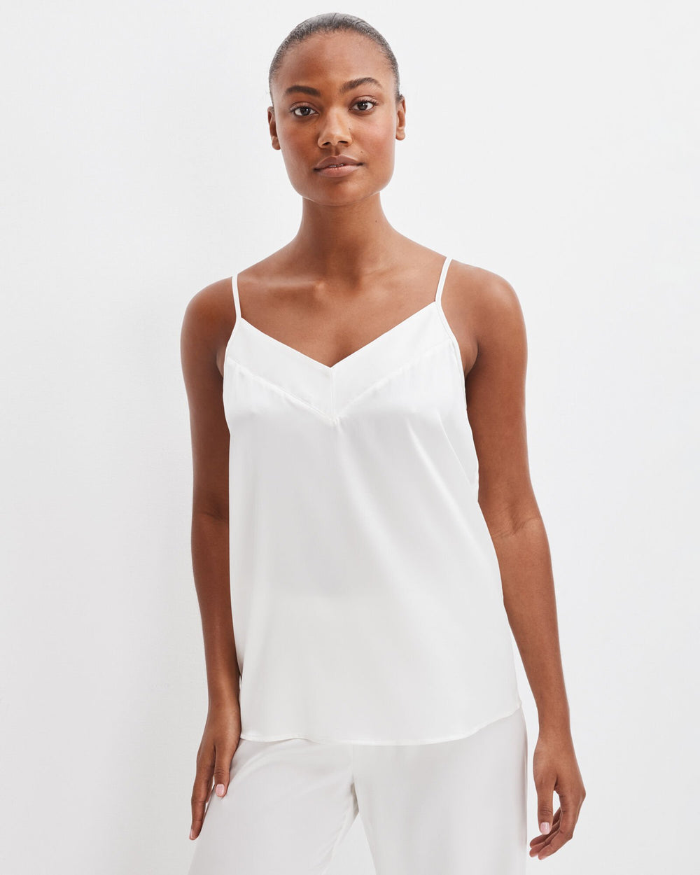 BLACK|BLACKCURRANT|FULL MOON|IVORY|NAVY|SEA|SEPIA ROSE|SIENNA WASHABLE SILK DOUBLE V SLEEP CAMI | Talbots US