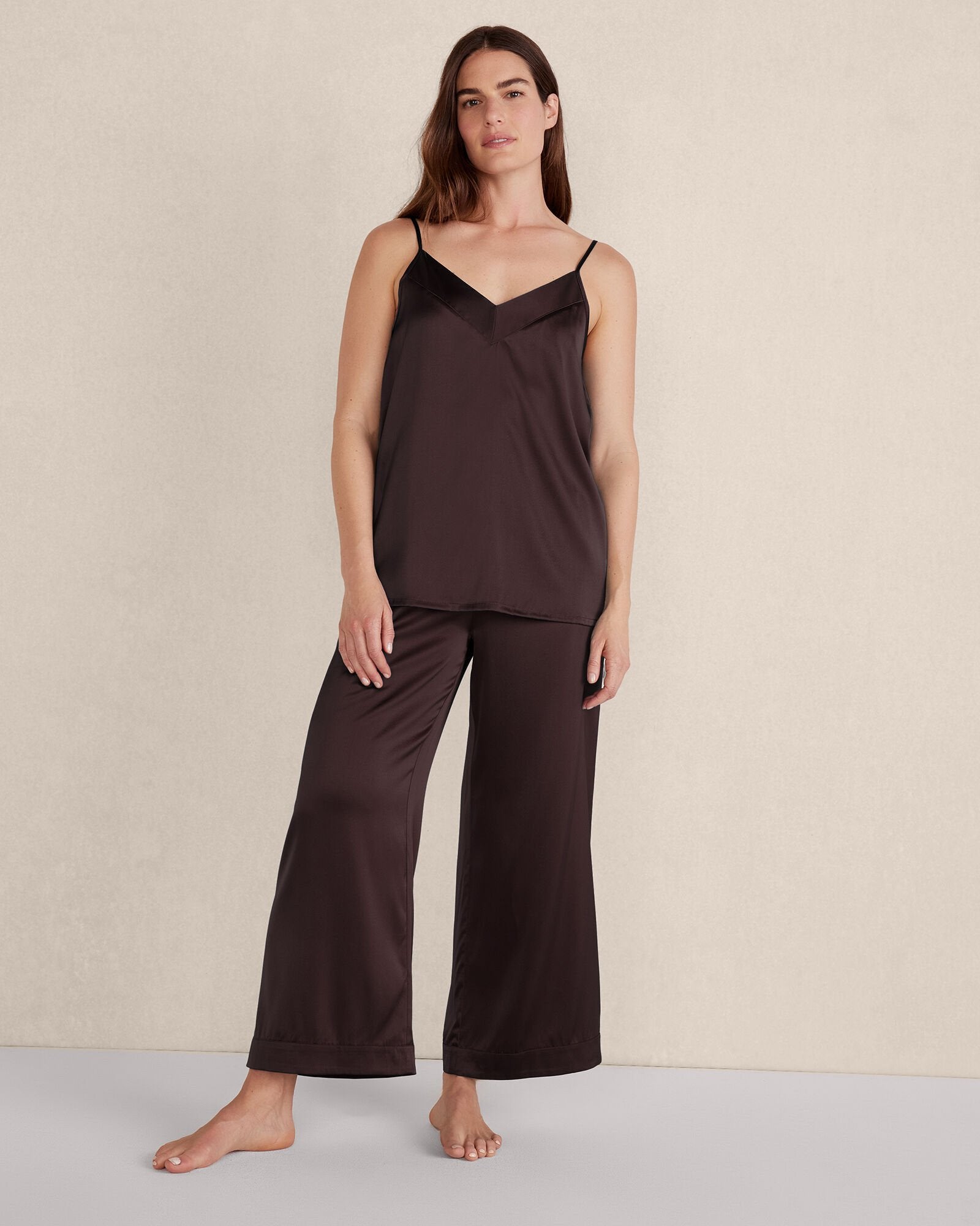 BLACK|BLACKCURRANT|FULL MOON|IVORY|NAVY|SEA|SEPIA ROSE|SIENNA WASHABLE SILK DOUBLE V SLEEP CAMI | Talbots US
