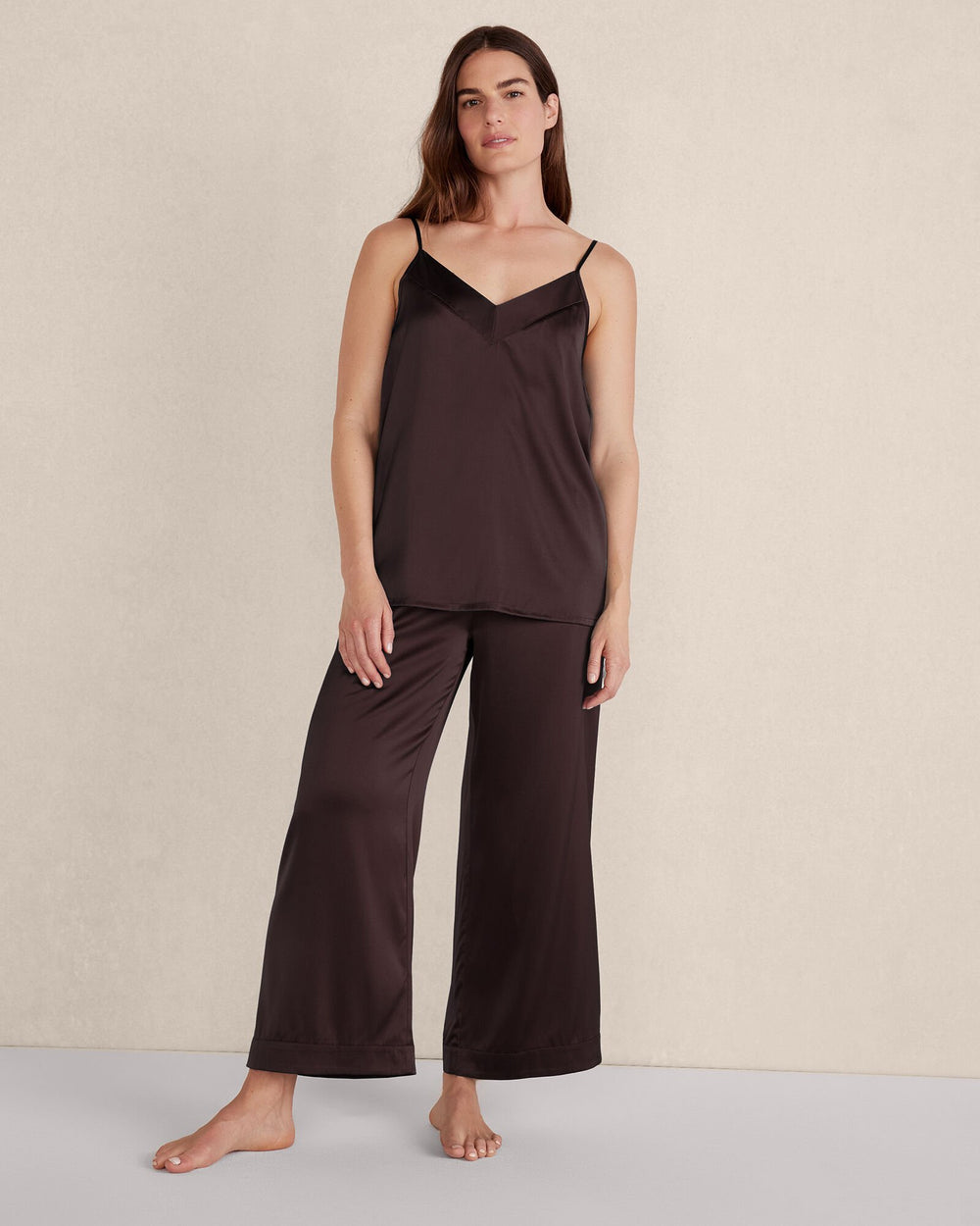 BLACK|BLACKCURRANT|FULL MOON|IVORY|NAVY|SEA|SEPIA ROSE|SIENNA WASHABLE SILK DOUBLE V SLEEP CAMI | Talbots US