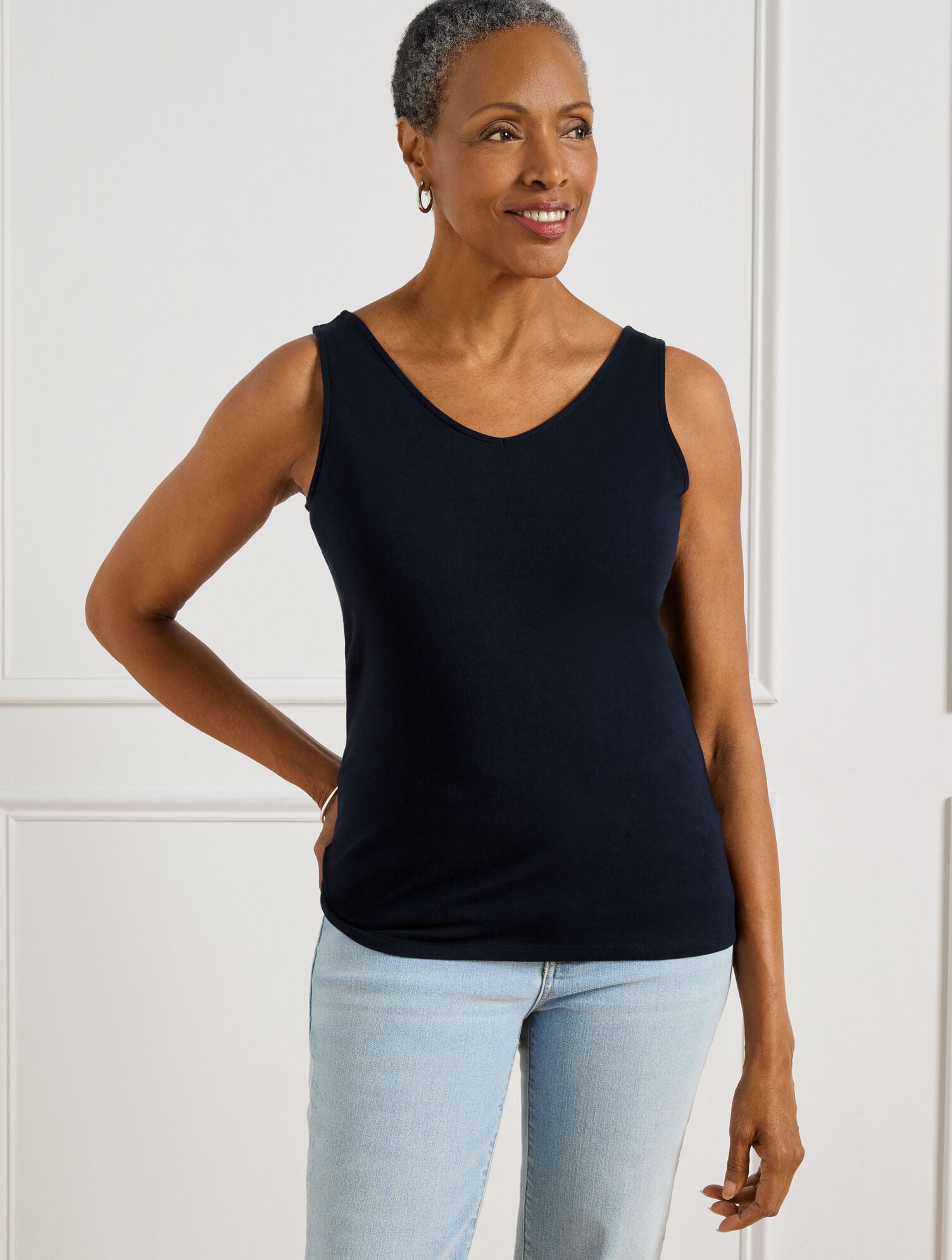 BLACK|INDIGO|IVORY|WHITE|MOONLIGHT BLUE|PORT WINE|SANGRIA 180° TWO-WAY TANK | Talbots sale