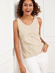 BLACK/WHITE|INDIGO/WHITE|WHITE/RATTAN 180° TWO-WAY TANK - BELLEVILLE STRIPE | Talbots outlet