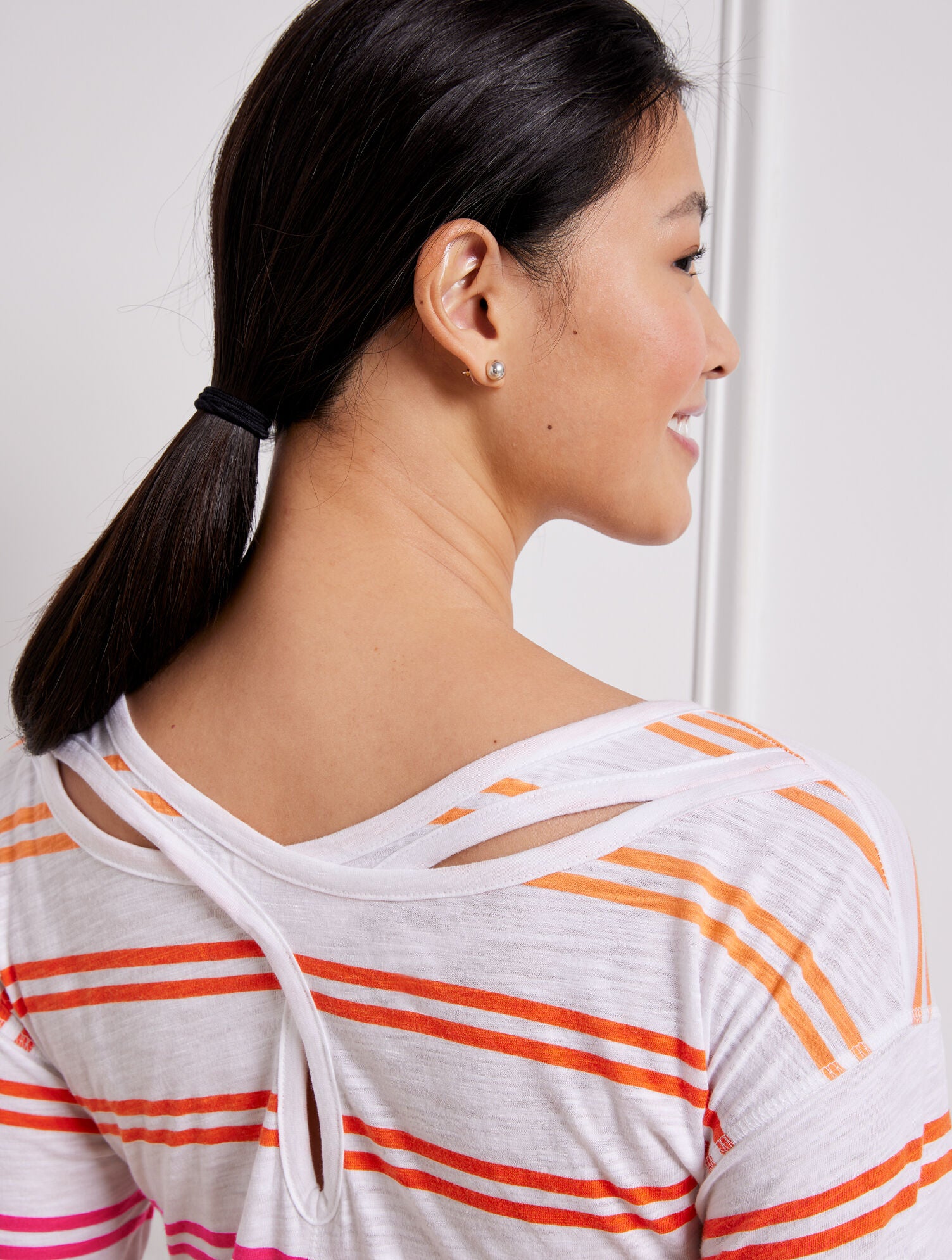WHITE/SOMERSET PEACH CROSS BACK TOP - BASHFUL STRIPE | Talbots near me