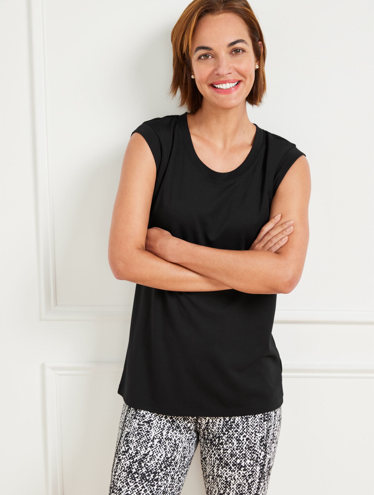 BLACK LIGHT PONTE SCOOP NECK TEE | Talbots for sale