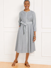 BLACK/WHITE BELTED SHIRTDRESS - DAISY STRIPE | Talbots for sale